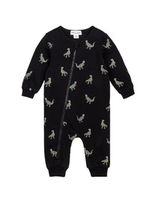 black playsuit with t-rex all over