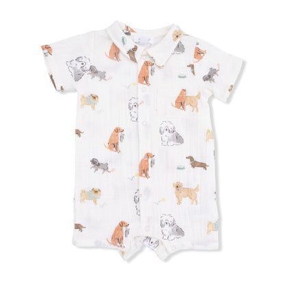 Baby romper with dog pattern on a white background