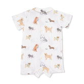 Baby romper with dog pattern on a white background