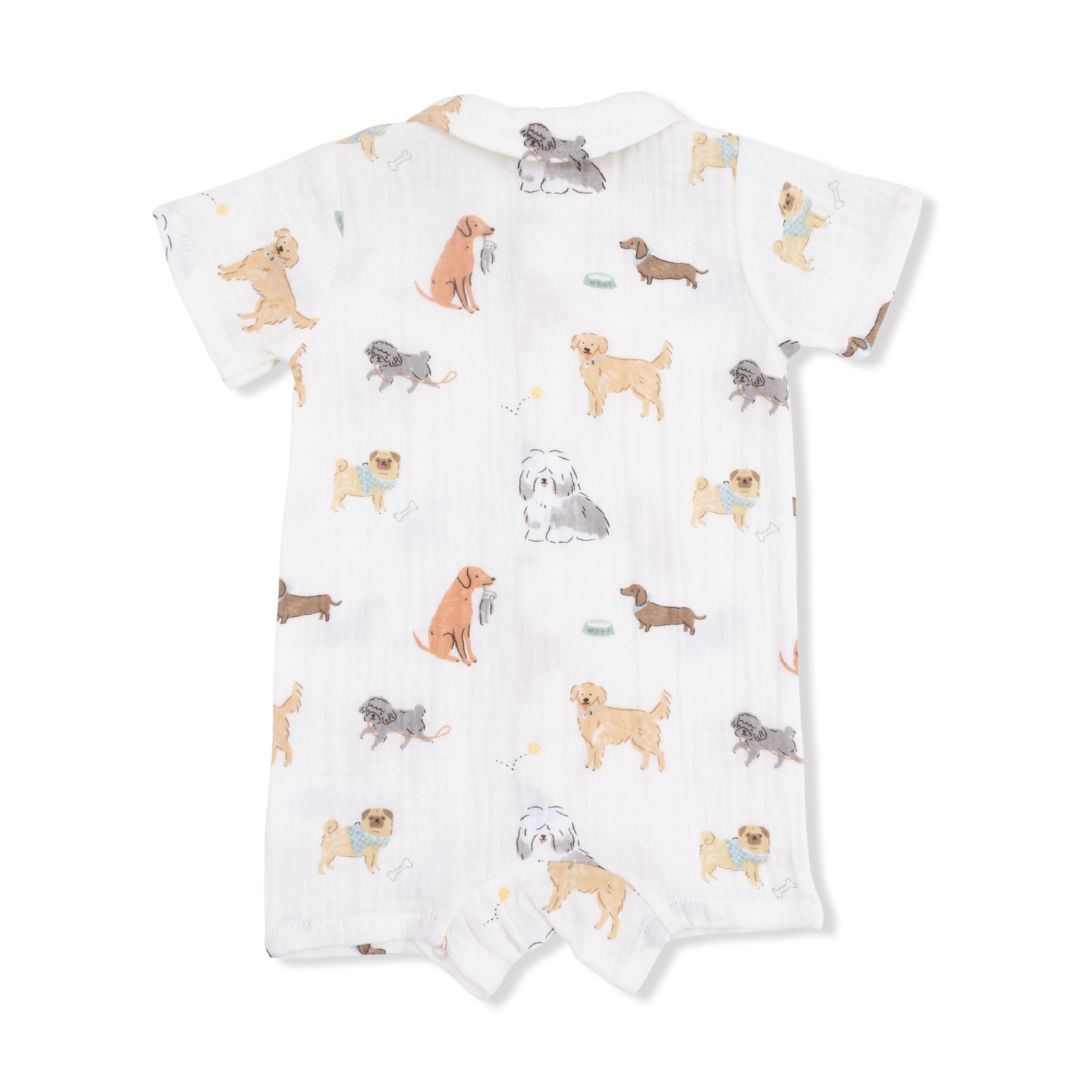 Baby romper with dog pattern on a white background