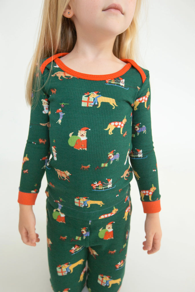 Children's Green Doggie Christmas Loungewear 2pc Set