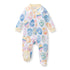 Baby onesie with colorful egg pattern on a white background