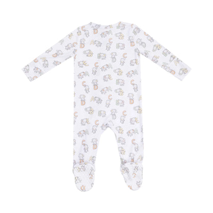 White Vintage Elephants 2 Way Zipper Footie