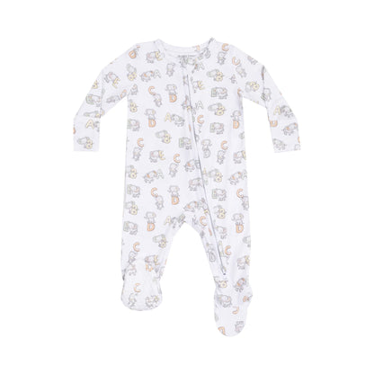 White Vintage Elephants 2 Way Zipper Footie