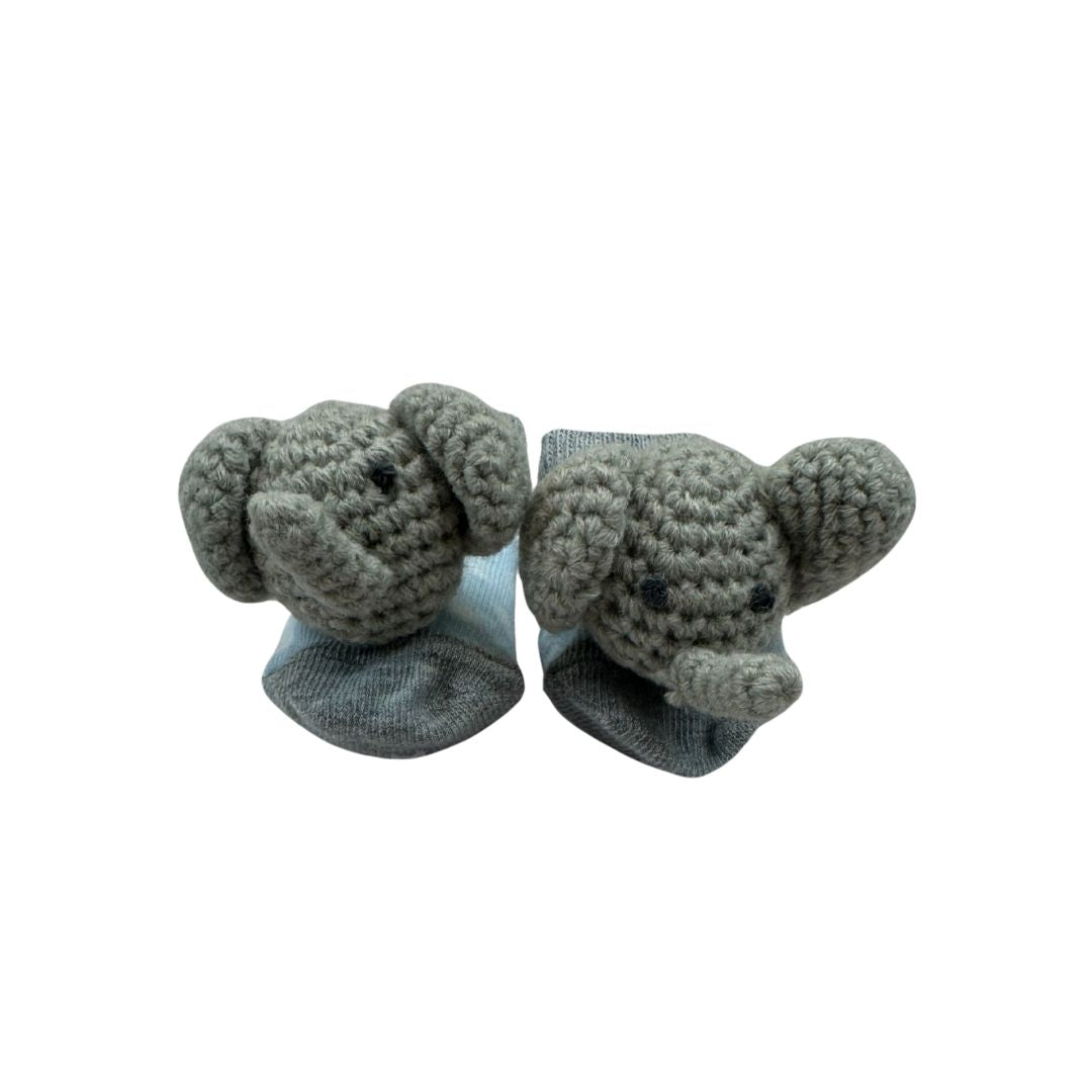 Blue Elephant Crochet Rattle Socks