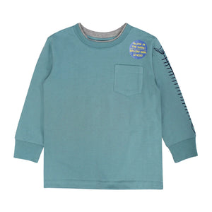 blue long sleeve with tiny pocket on front
