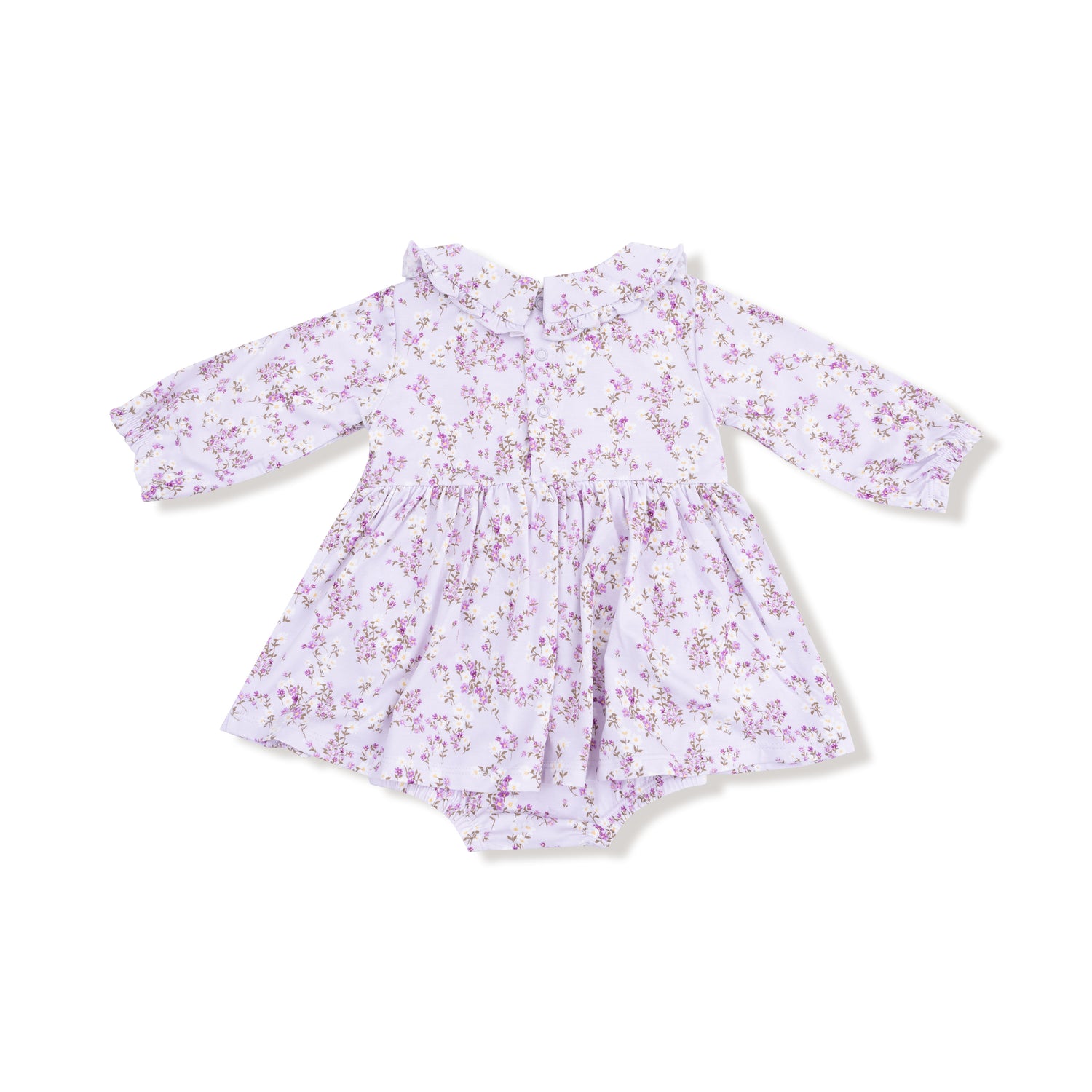 Floral-patterned baby romper on a white background