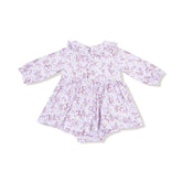 Floral-patterned baby romper on a white background
