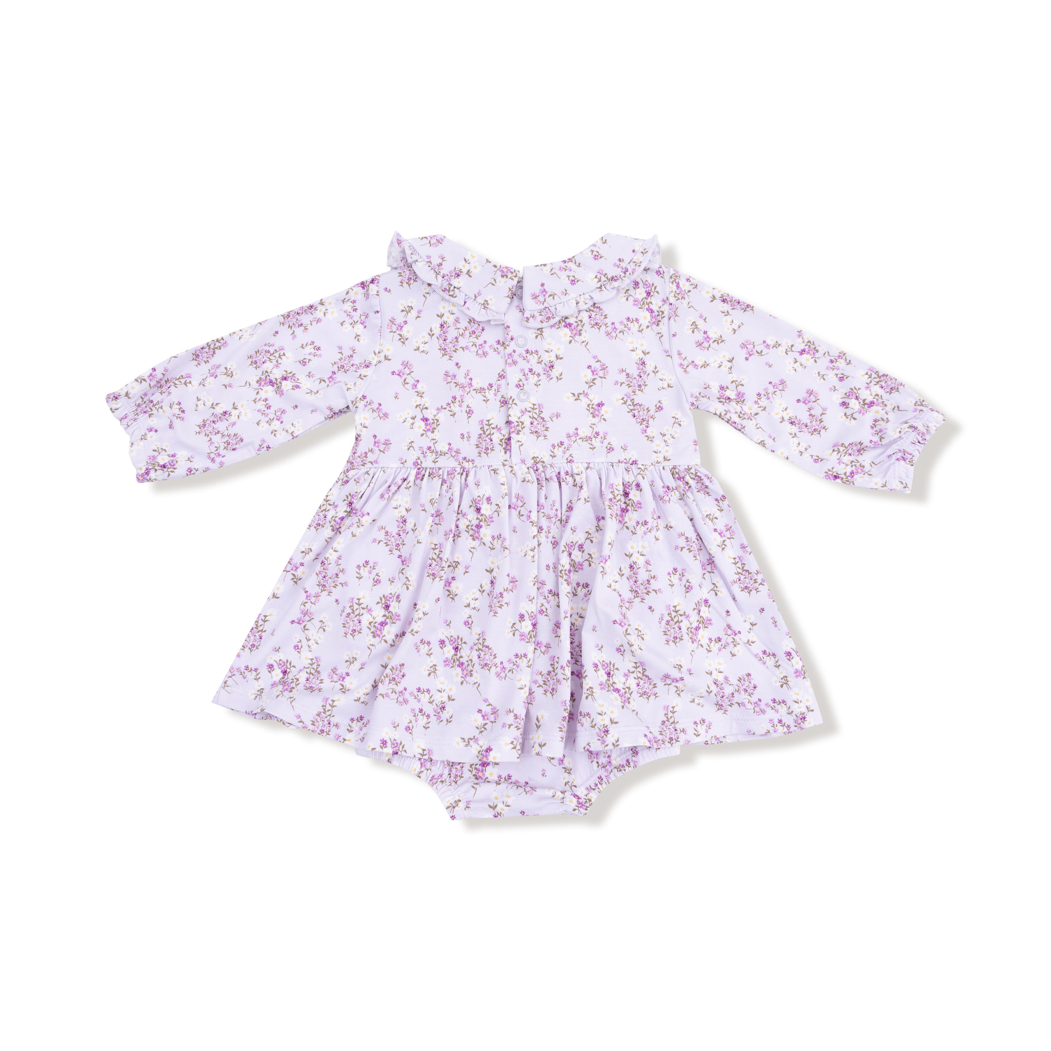 Floral-patterned baby romper on a white background