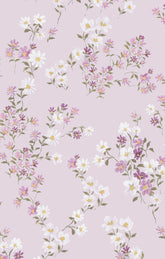 Floral pattern with small flowers on a light purple background