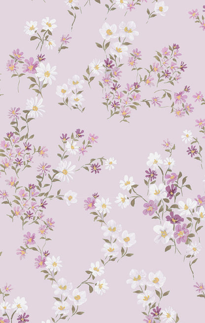 Floral pattern with small flowers on a light purple background