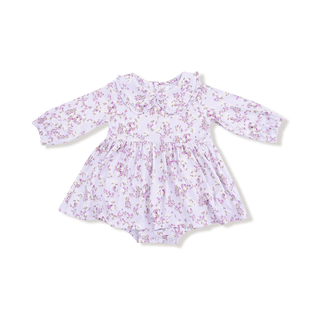 Floral-patterned baby romper on a white background