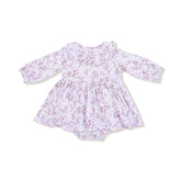 Floral-patterned baby romper on a white background