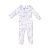Baby onesie with colorful pattern on a white background