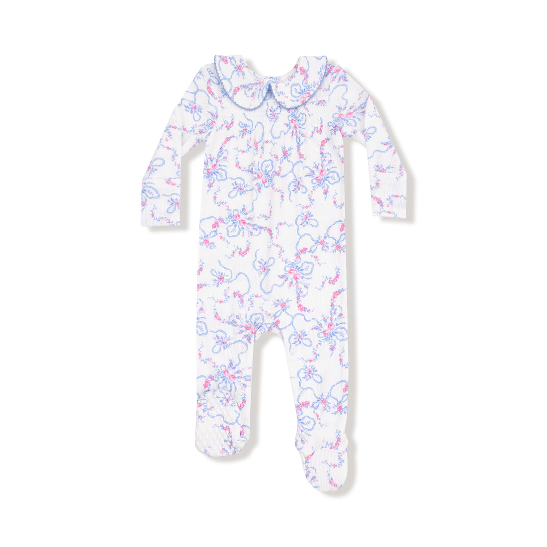Baby onesie with floral pattern on a white background