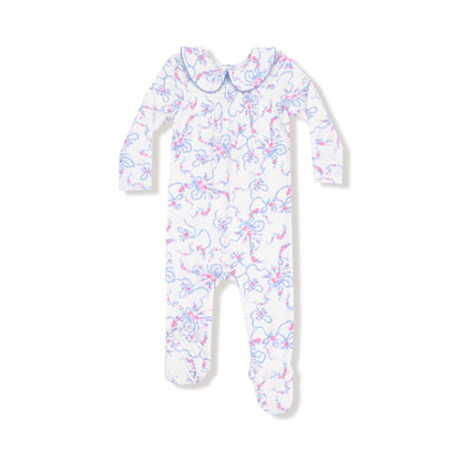 Baby onesie with floral pattern on a white background