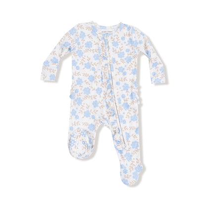 Baby Blue Floral Ruffle 2 Way Zipper Footie