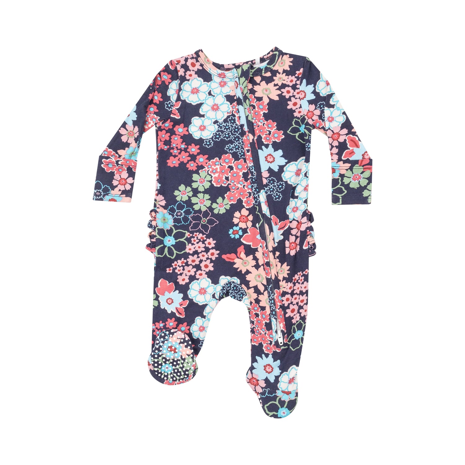 blue floral ruffle footie