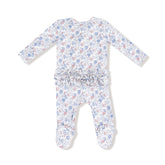 Floral baby onesie with  florals on a white background