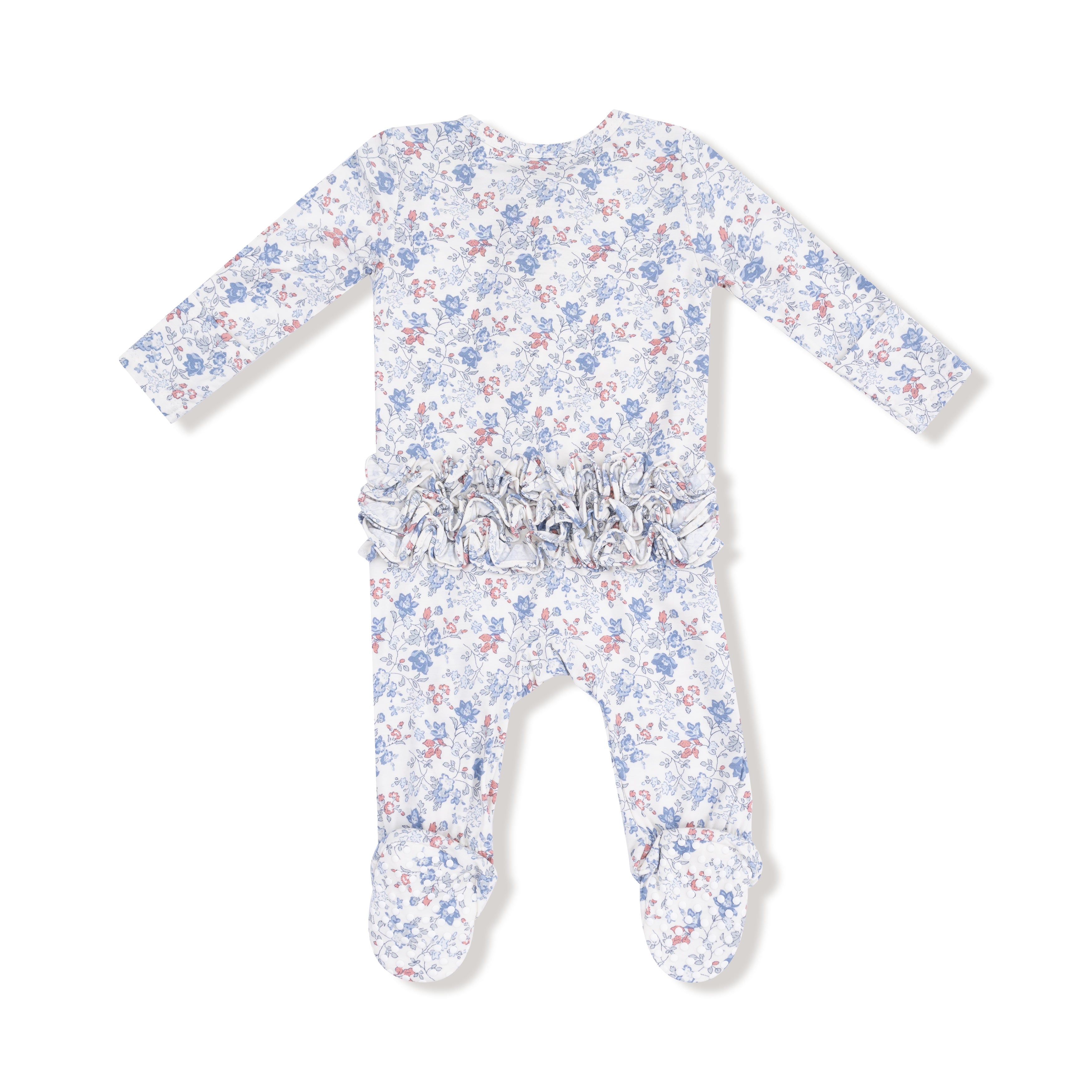 Floral baby onesie with  florals on a white background