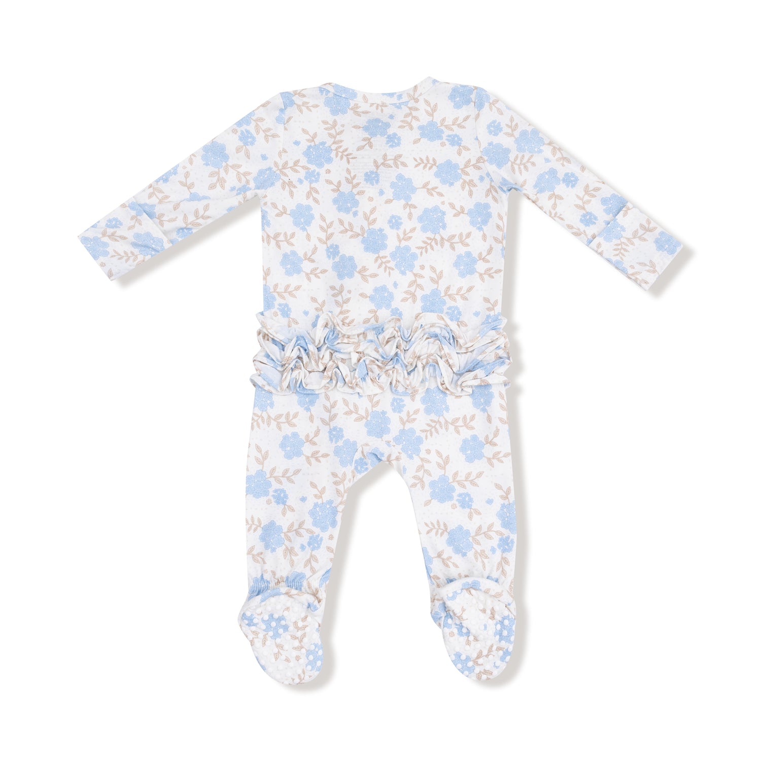 Baby Blue Floral Ruffle 2 Way Zipper Footie