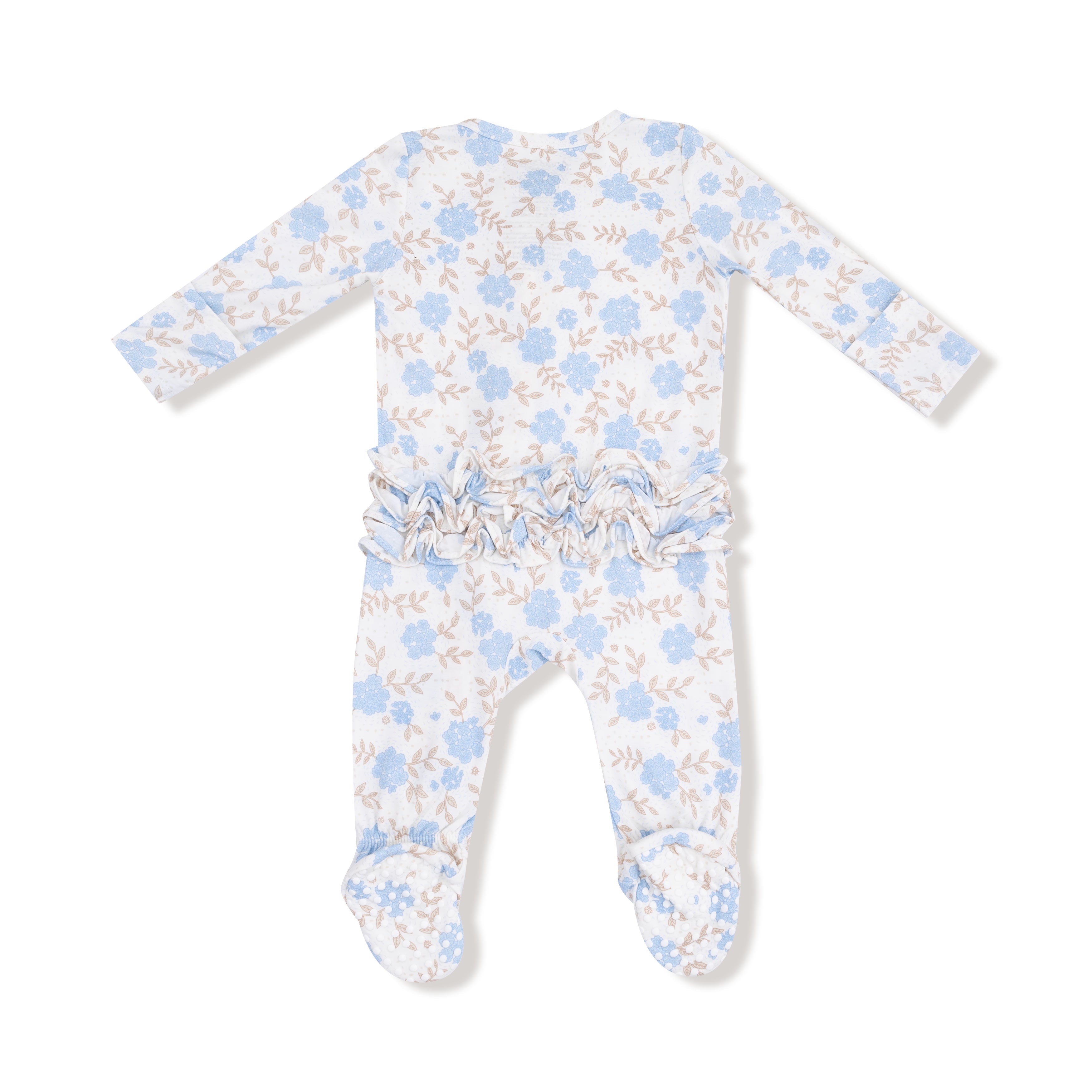 Baby Blue Floral Ruffle 2 Way Zipper Footie