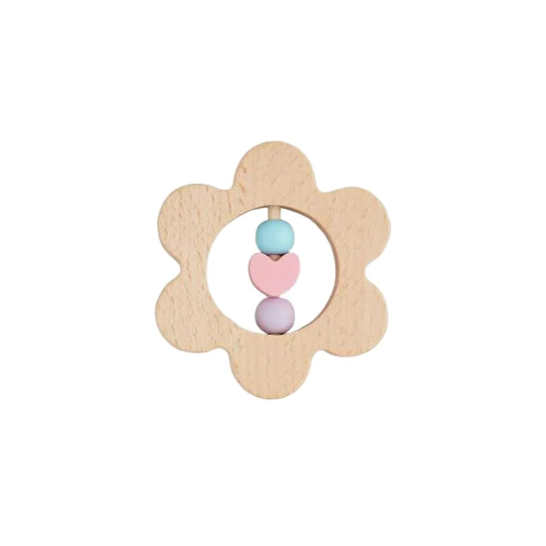 daisy wooden teether rattle