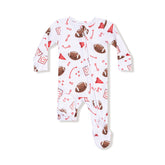Baby onesie with football pattern on a white background