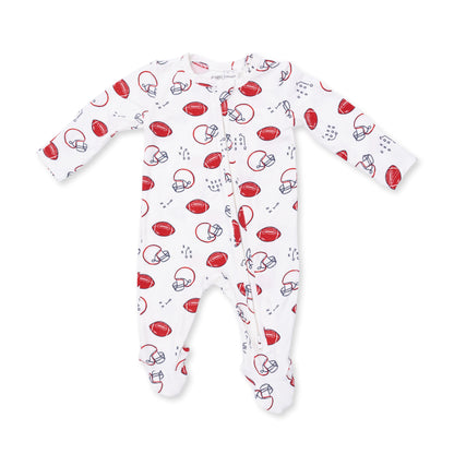 White/Red Football Touchdown Time 2 Way Zipper Footie