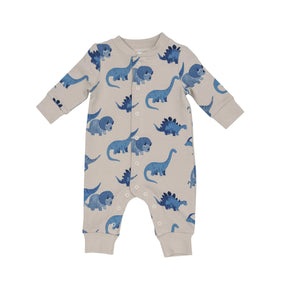 long sleeve romper with blue dinosaurs all over