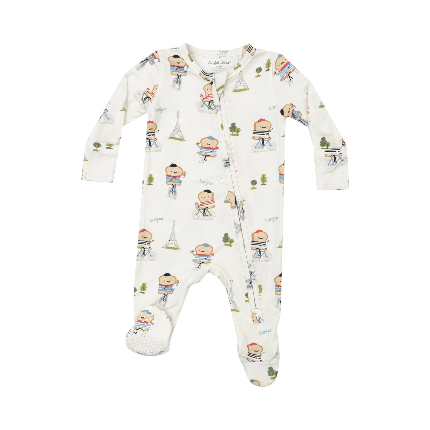 white baby footie with french toast dressed up like they are french with eiffel towers and greenery