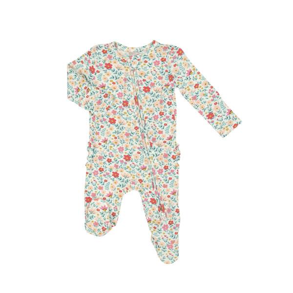 floral ruffle footie for baby