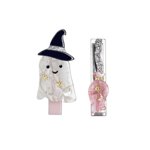 ghost and broom hair clip set