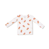 White long-sleeve shirt with gingerbread man pattern on a white background