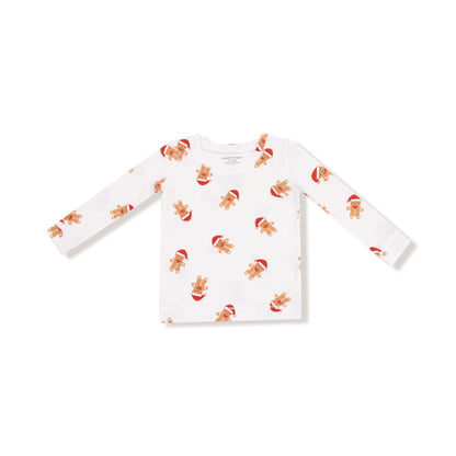 White long-sleeve shirt with gingerbread man pattern on a white background