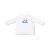 White long-sleeve shirt with a graphic of golf cart on a white background