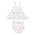 Baby dress and bloomers set with golf pattern on a white background
