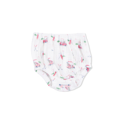 Baby bloomers with golf pattern on a white background
