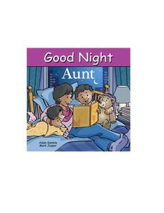 Good Night Aunt book - shows aunt with two kids reading a bedtime story