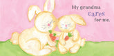 Two cartoon bunnies holding hands with text &