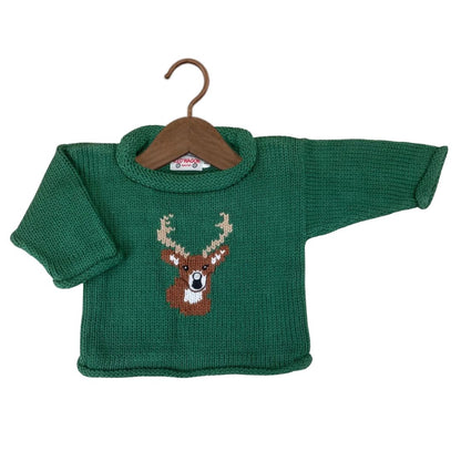 Green Buck Head Roll Neck Sweater
