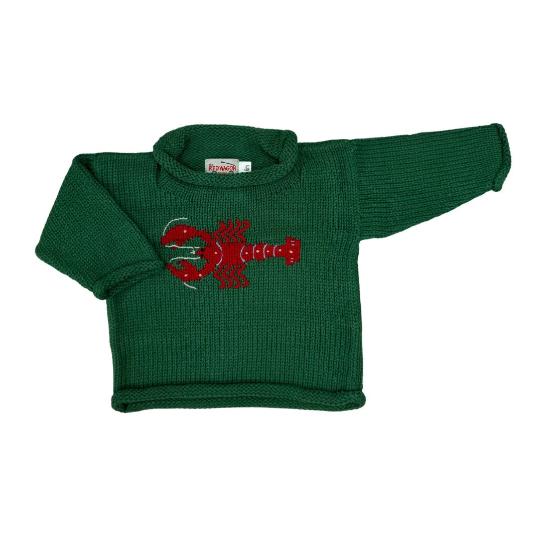 Children's Hunter Green Lobster Roll Neck Sweater - The Red Wagon