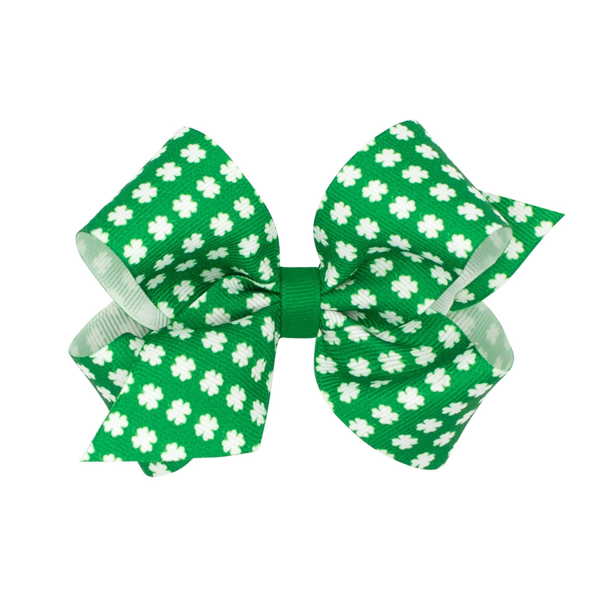 green bow with white shamrocks all over