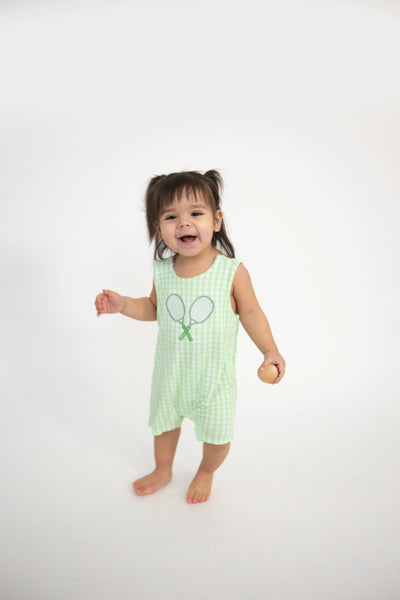 green gingham tennis baby outfit