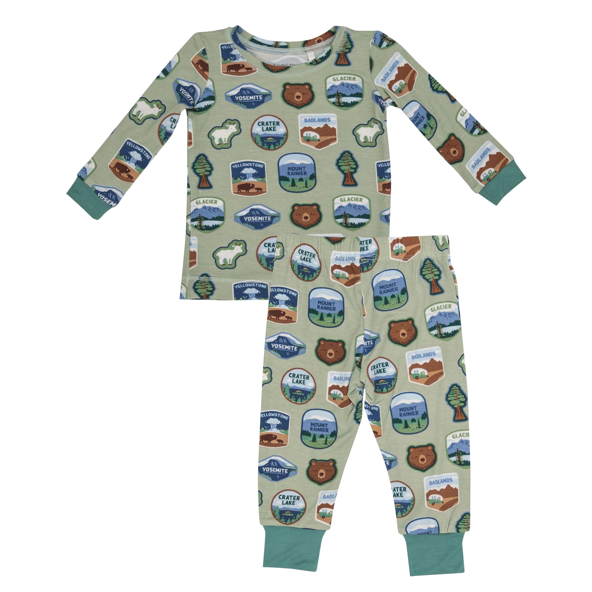 green pajamas with western landmark patches
