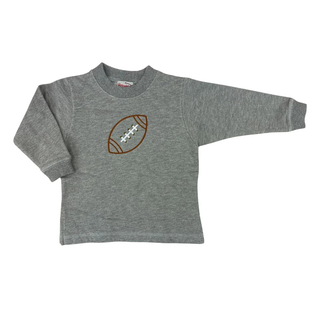 gray sweatshirt with brown football design