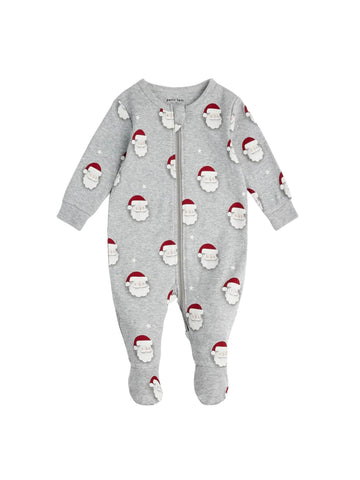 grey footie with Santa Claus faces all over