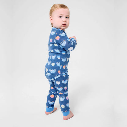 blue kids hanukkah pajamas with menorahs