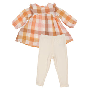 harvest plaid dress and leggings for girls