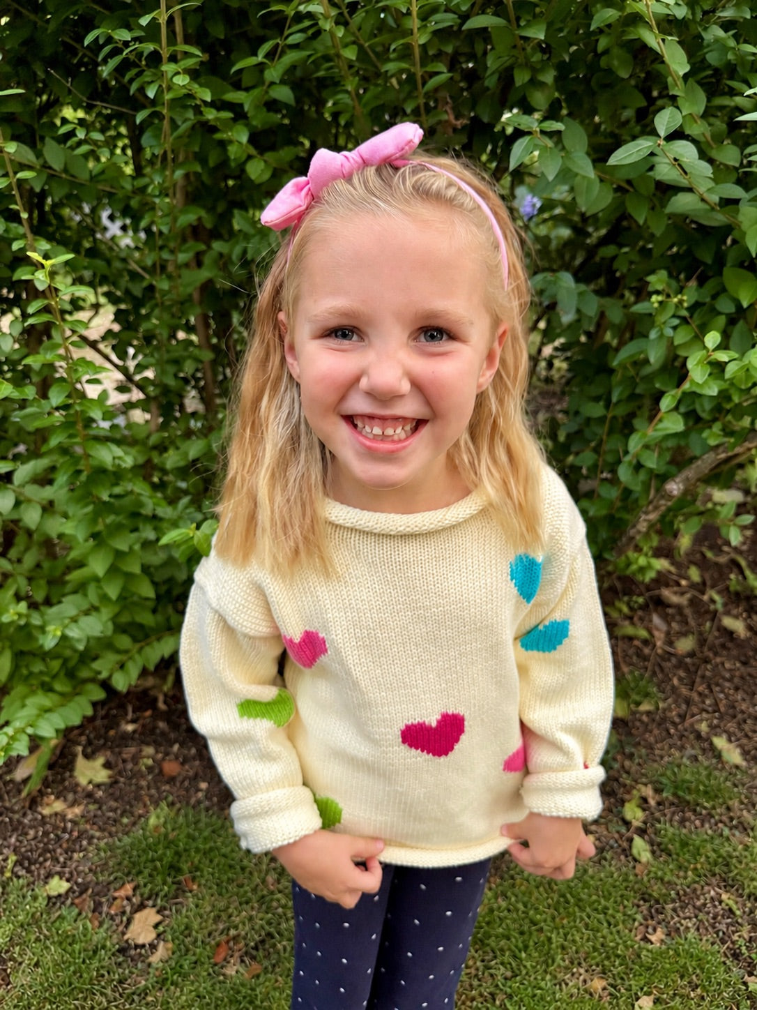 Ivory Multi Color Hearts Roll Neck Sweater